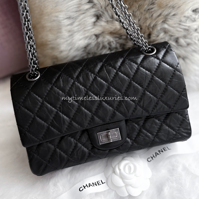 CHANEL Black Aged Calf 2.55 Reissue 225 RHW - Timeless Luxuries
