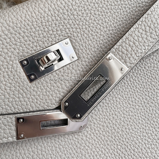 Hermes Kelly bag 25 Retourne Gris tourterelle Togo leather Silver hardware