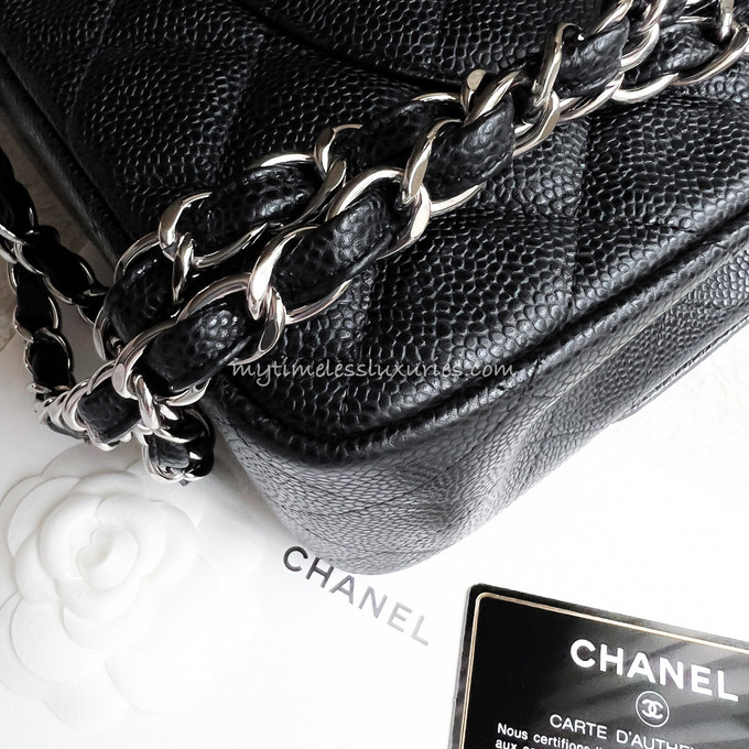 CHANEL Silver Caviar Chevron Square Mini Flap Bag SHW - Timeless Luxuries