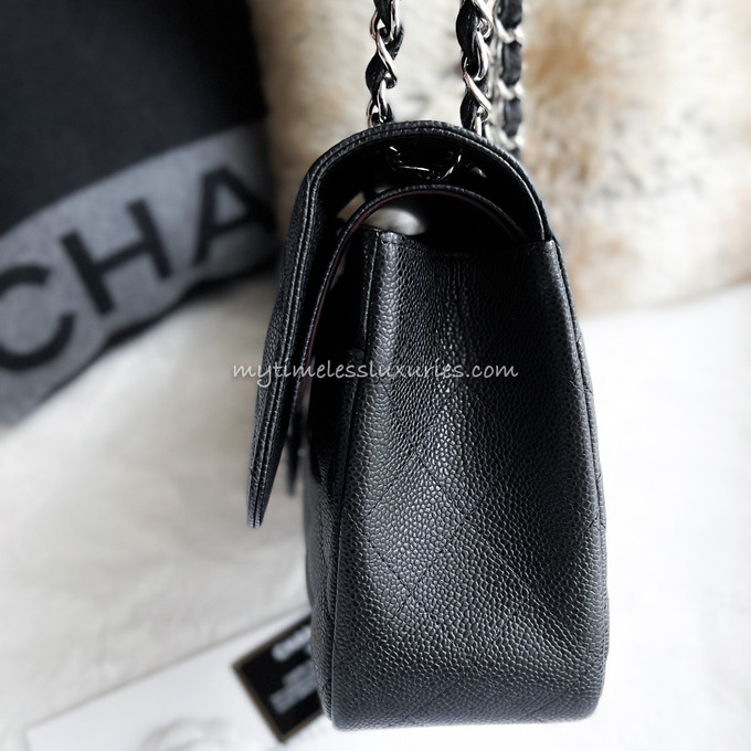 CHANEL Black Caviar Jumbo Classic Double Flap Bag SHW - Timeless