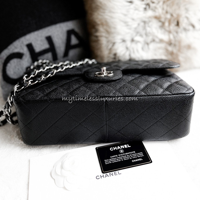 CHANEL Black Caviar Jumbo Classic Double Flap Bag SHW - Timeless