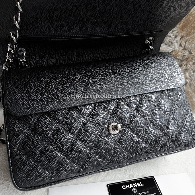 CHANEL Black Caviar Jumbo Classic Double Flap Bag SHW - Timeless