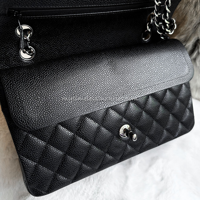 Chanel Classic Double Flap Medium Black Lambskin Silver