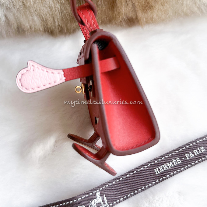 Hermès Micro Kelly Quelle Idole Bag Charm Rose Sakura, Sanguine, Nata