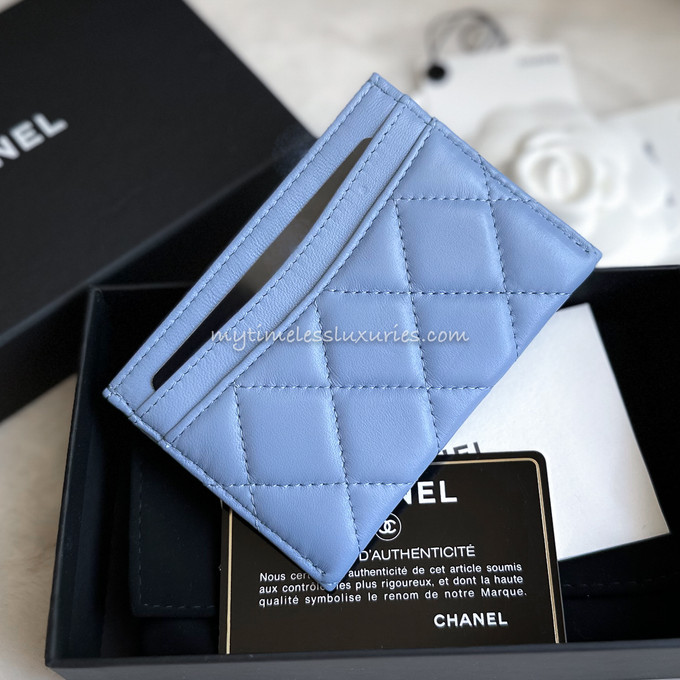 Classic card holder - Lambskin & silver-tone metal, blue — Fashion