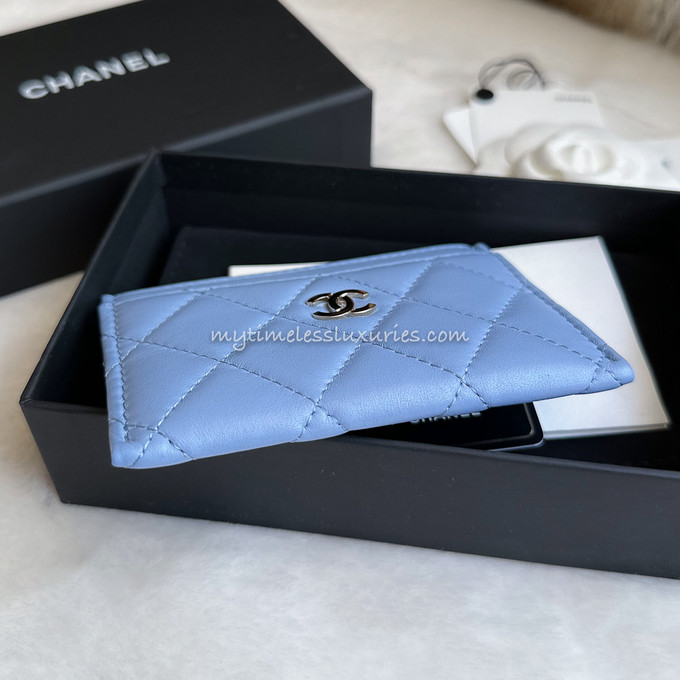 Classic card holder - Lambskin & silver-tone metal, blue — Fashion | CHANEL