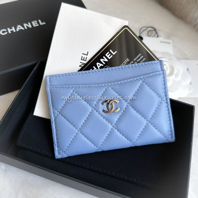 CHANEL 21C Lt Blue Lambskin Flat Card Holder *New - Timeless Luxuries
