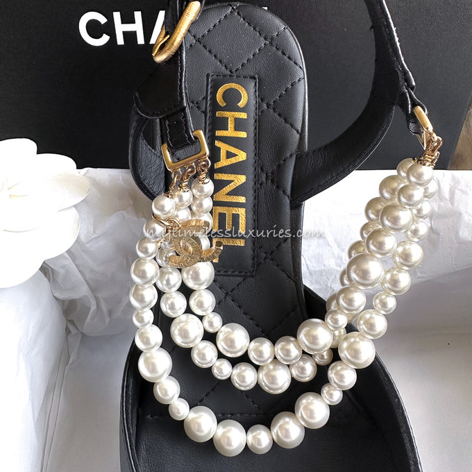 CHANEL Slingback Flats with Pearl Straps 37 *New - Timeless Luxuries