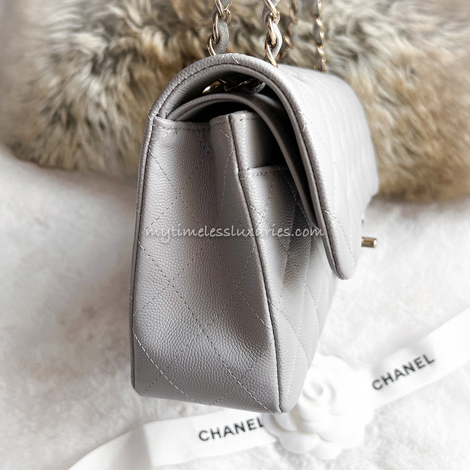 CHANEL 21A Lt Grey Caviar Small Classic Flap LGHW *New - Timeless Luxuries