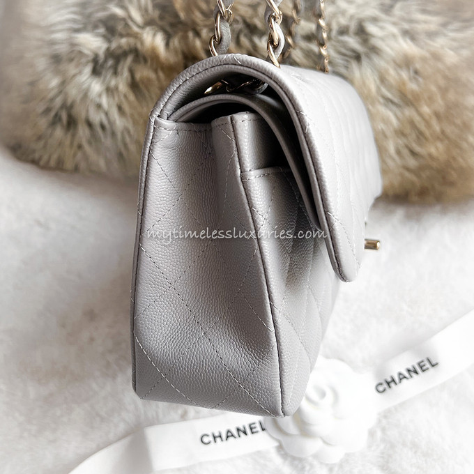 CHANEL 21A Lt Grey Caviar Small Classic Flap LGHW *New - Timeless