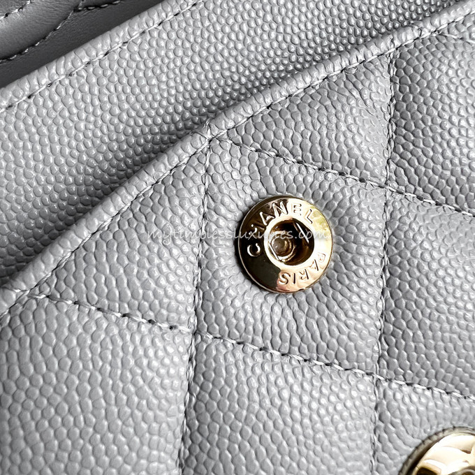 Chanel Classic Small Double Flap 21A Gray/Grey Quilted Caviar with light  gold hardware