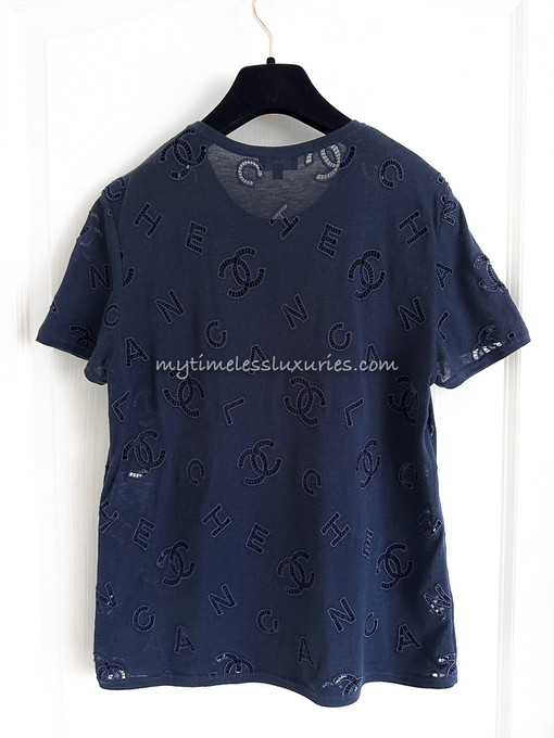 CHANEL 20C Logo T-Shirt 38 Navy - Timeless Luxuries