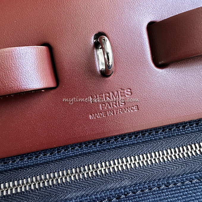 Hermes 31cm Bleu Lin Canvas and Natural Calfskin Leather Herbag Zip PM Bag  - Yoogi's Closet