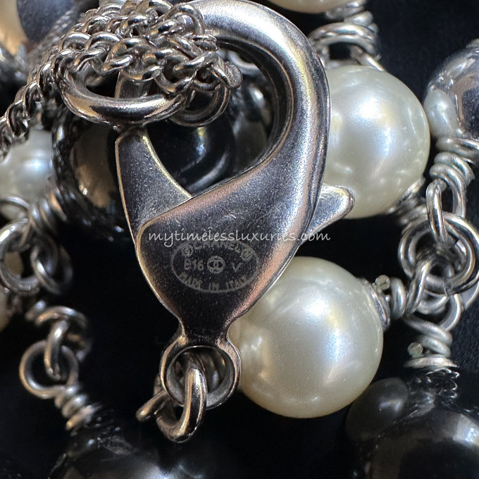 Chanel Silvertone Metal Resin Faux Pearl and Crystal CC Double