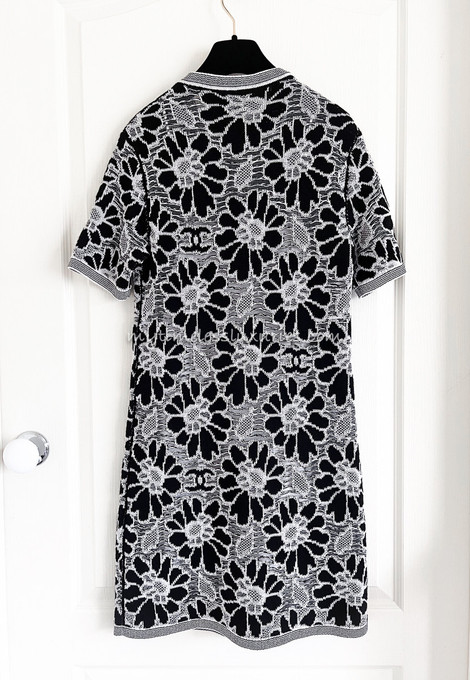 CHANEL 20P CC Flower Knit Dress 34 Black