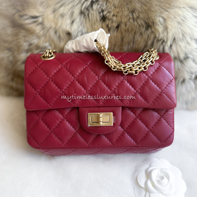 CHANEL 19K Dk Pink (Red) Aged Calf Mini 2.55 Reissue *New - Timeless ...