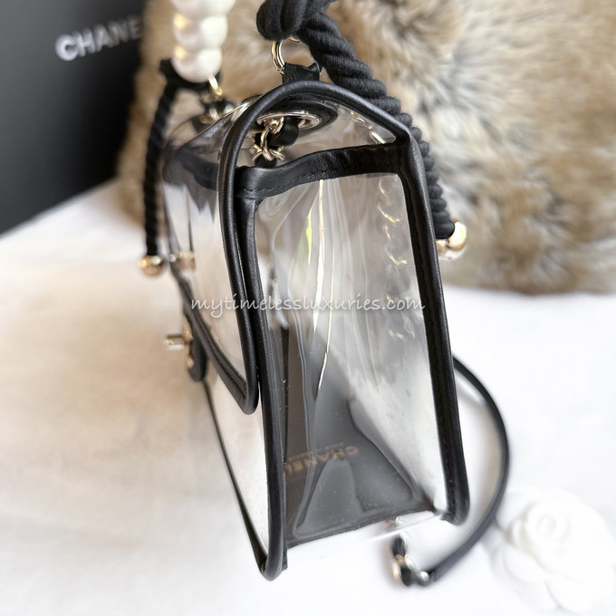 Chanel NWT 2019 PVC/ Black Lambskin Medium Coco Sand Flap Bag at