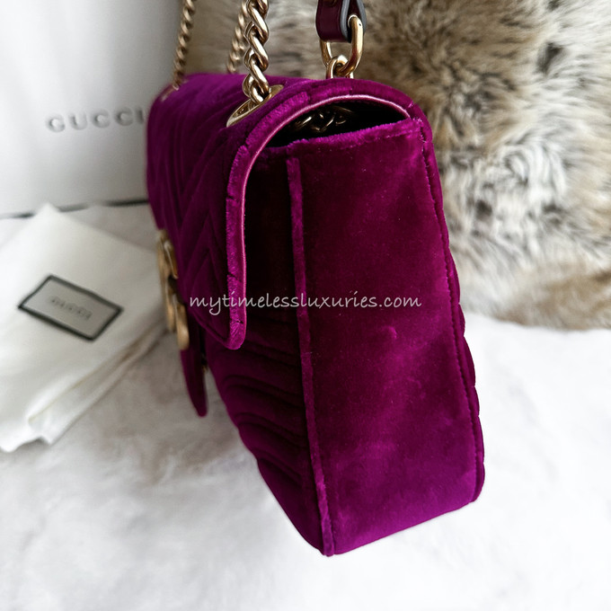 GUCCI GG Marmont Medium Fuchsia Velvet - Timeless Luxuries