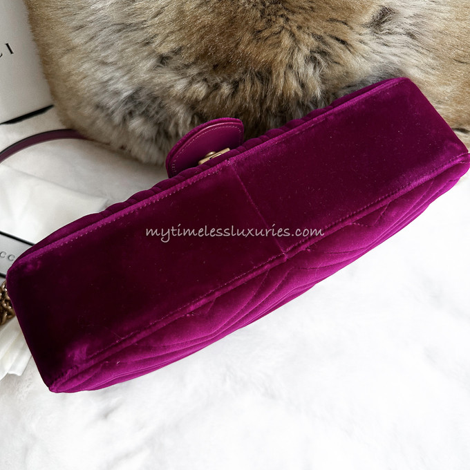 GUCCI GG Marmont Medium Fuchsia Velvet - Timeless Luxuries