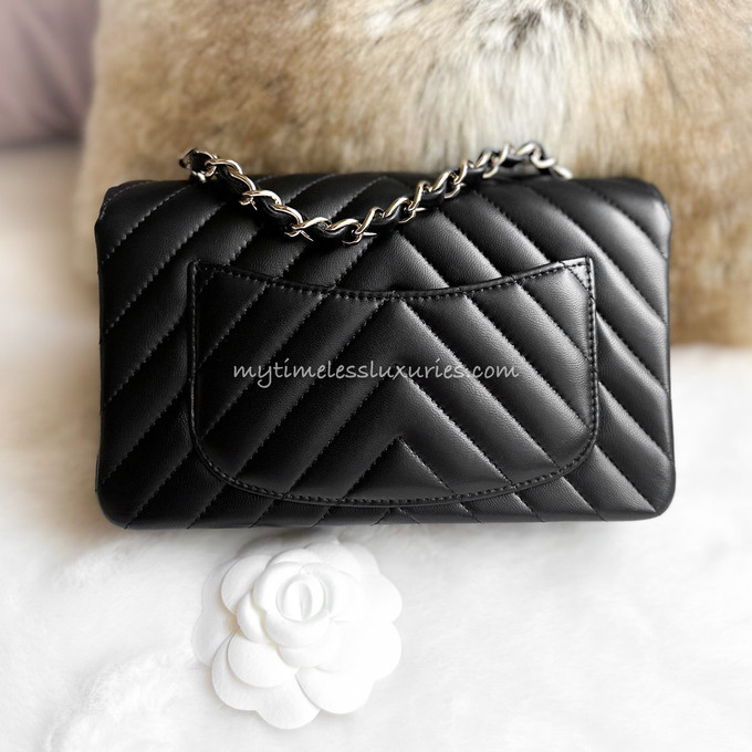 Chanel chevron mini rectangular bag black caviar