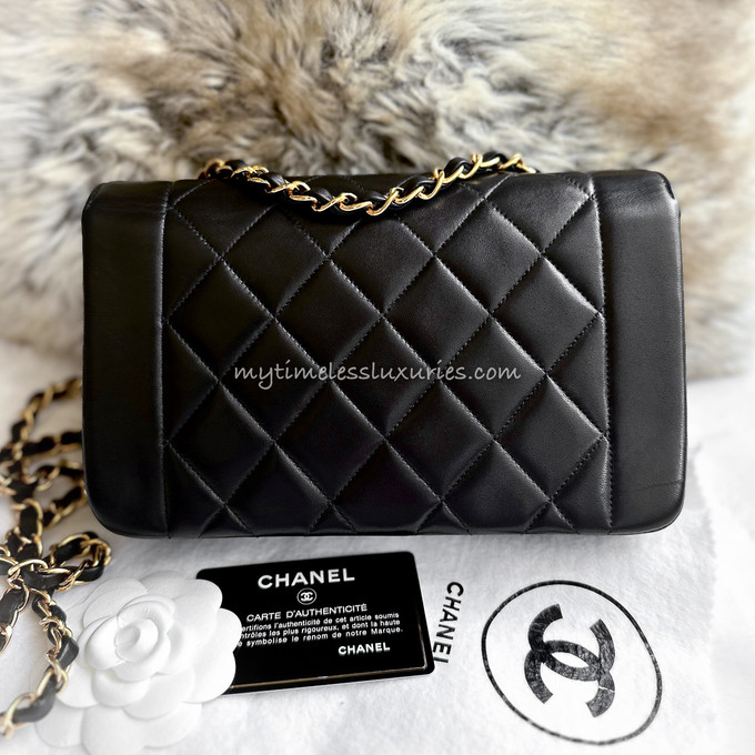 Chanel Diana Bag Small Classic Single Flap Bag Lambskin Leather Black –  Timeless Vintage Company