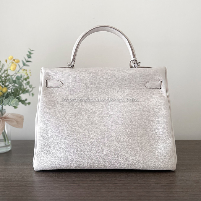 HERMES Kelly 35 Craie Togo Palladium Hw C - Timeless Luxuries