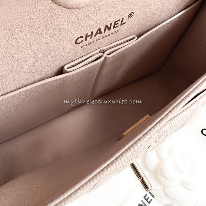 CHANEL 22C Beige Caviar Small Classic Flap LGHW *New - Timeless Luxuries