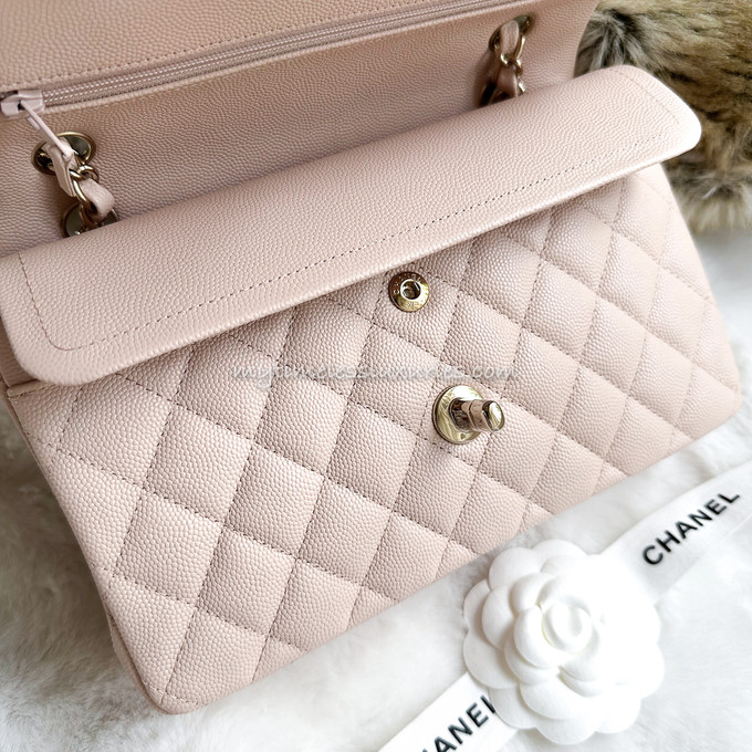 Chanel 22C Sakura Pink Caviar LGHW Jumbo Timeless Double Flap Classic –  Globalluxcloset