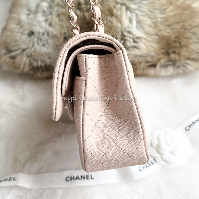 CHANEL 22C Beige Caviar Small Classic Flap LGHW *New - Timeless Luxuries