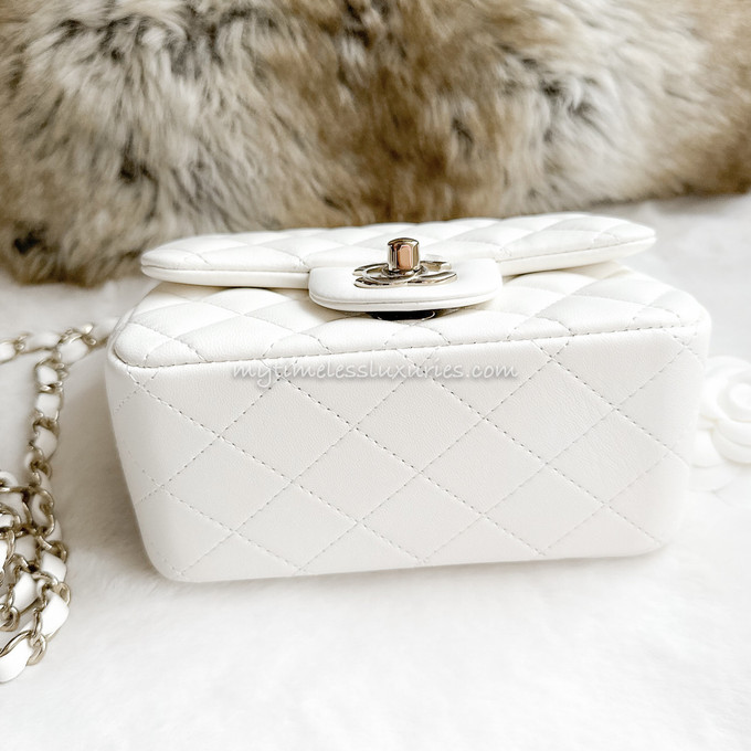 Chanel White Lambskin Square Mini Flap Light Gold Hardware