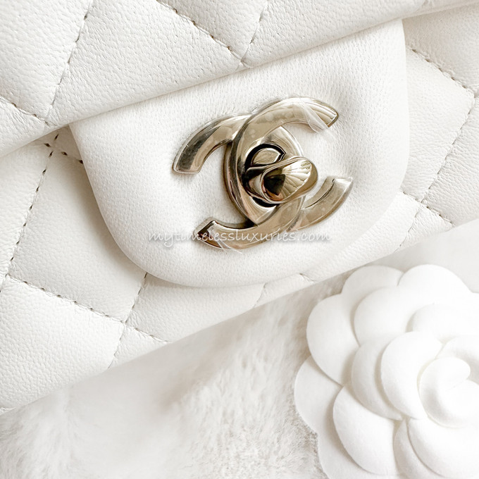 Chanel Classic Mini Square White Lambskin Gold