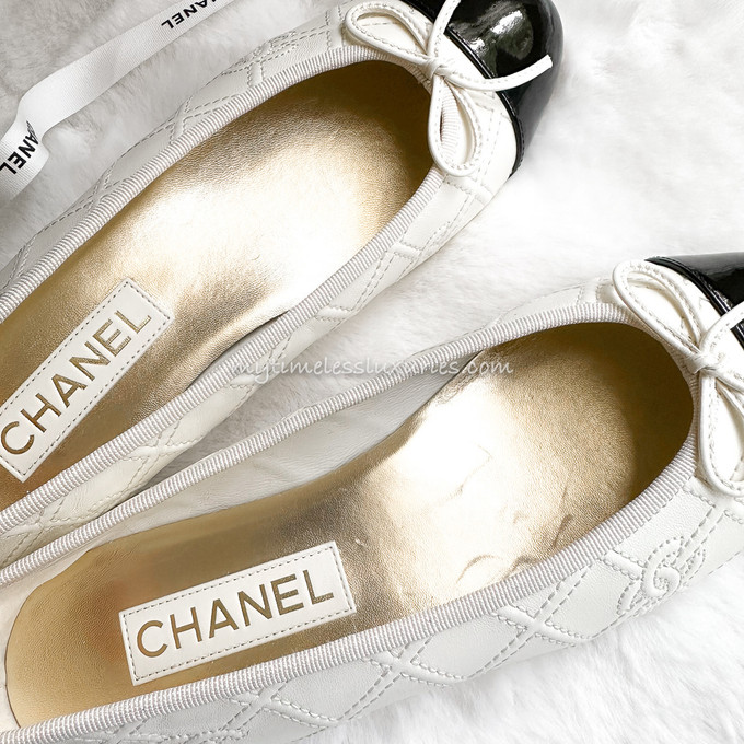 CHANEL 23S Ballerina Flats 39.5 Ivory/Black *New - Timeless Luxuries