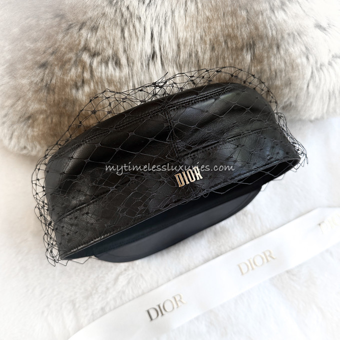 DIOR Paris Revolution Leather Cap with Veil 58 - Timeless Luxuries