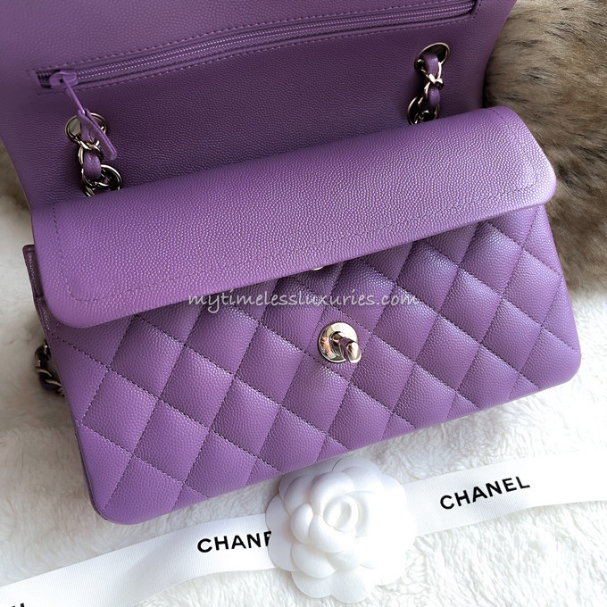 CHANEL 22S Purple Caviar Small Classic Flap LGHW *New