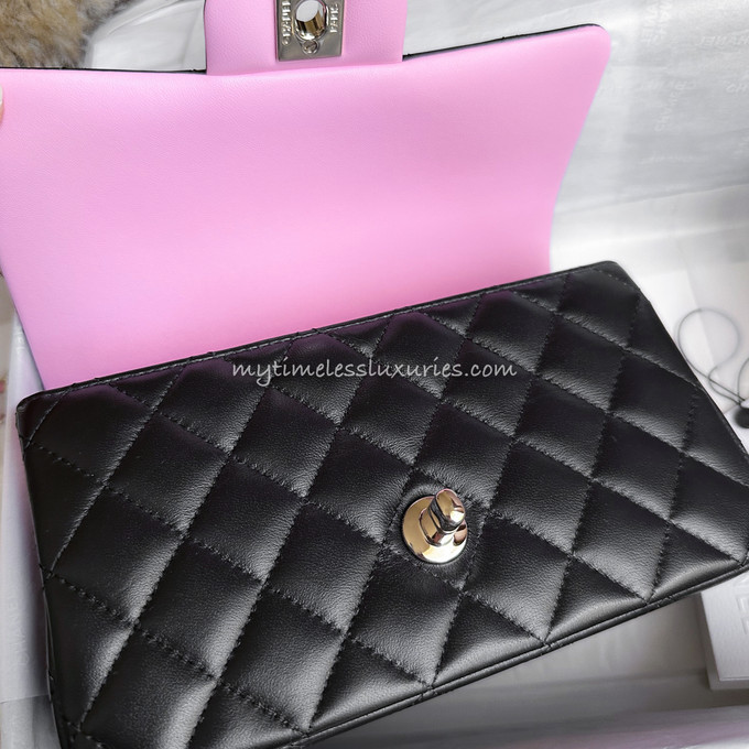 CHANEL 23P Black/ Lilac Pink Mini Top Handle LGHW *New - Timeless Luxuries