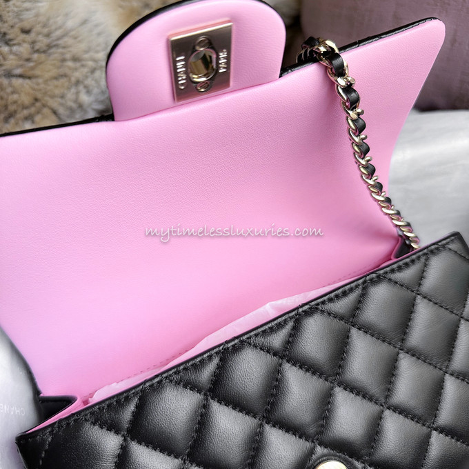 CHANEL 23P Black/ Lilac Pink Mini Top Handle LGHW *New - Timeless Luxuries