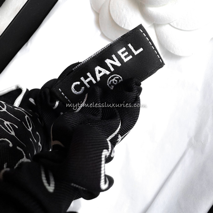 Chanel White and Black Ribbon Silk Scarf