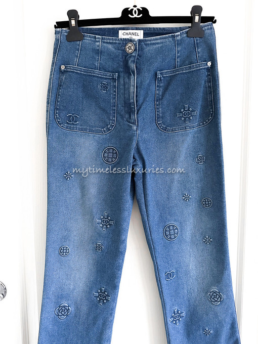 CHANEL 21P Logo Embossed Jeans 36 Blue - Timeless Luxuries