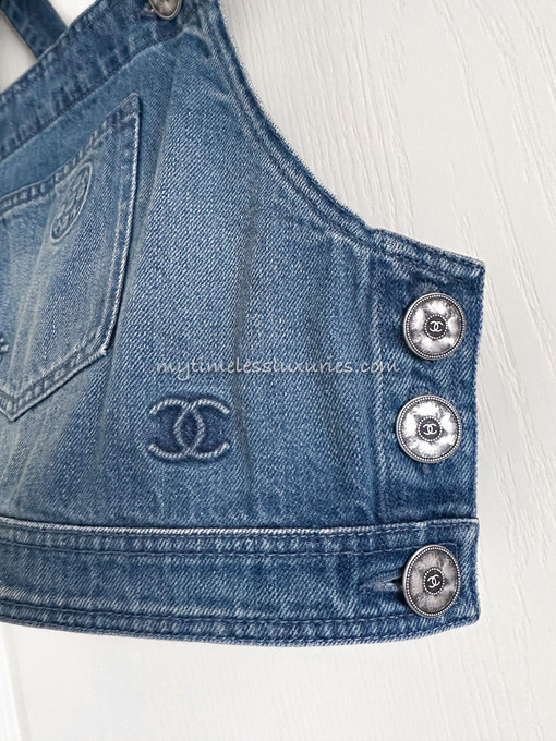 CHANEL 21P Logo Embossed Denim Top 38 Blue - Timeless Luxuries