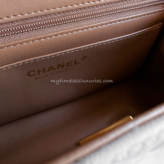 CHANEL 23P Mini Top Handle Ecru/ Dk Beige *New - Timeless Luxuries