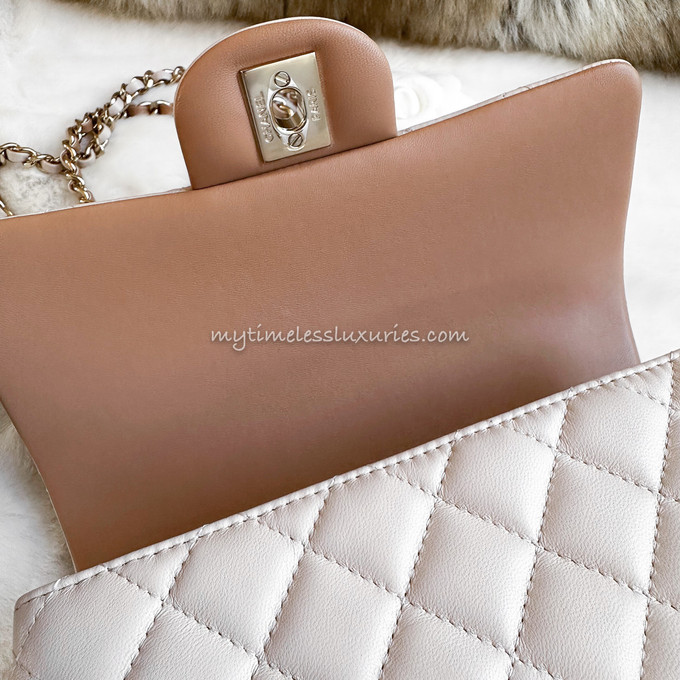 Chanel Mini Rectangular Top Handle 23P Bi-color Ecru Caramel Lambskin Light  Gold Hardware