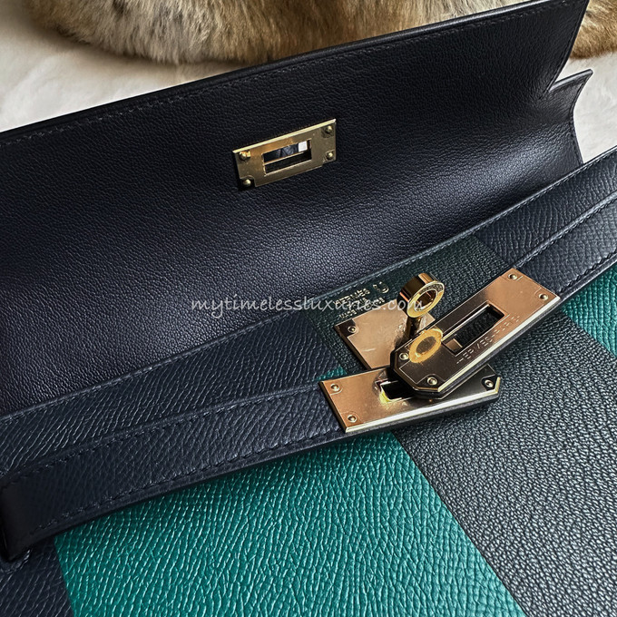 HERMES HSS Kelly 28 Lettre J Blue Indigo/ Malachite/ Vert Titien