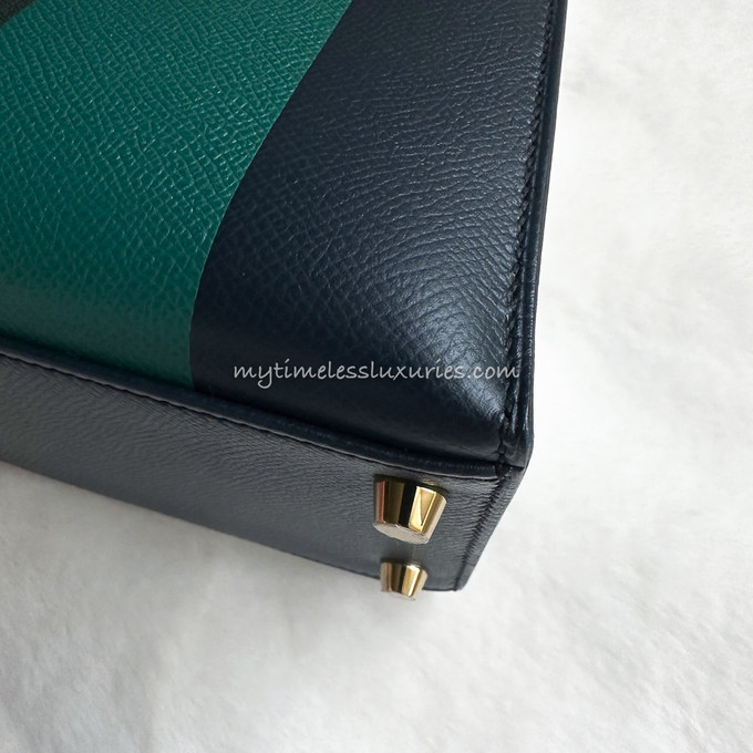 HERMES HSS Kelly 28 Lettre J Blue Indigo/ Malachite/ Vert Titien