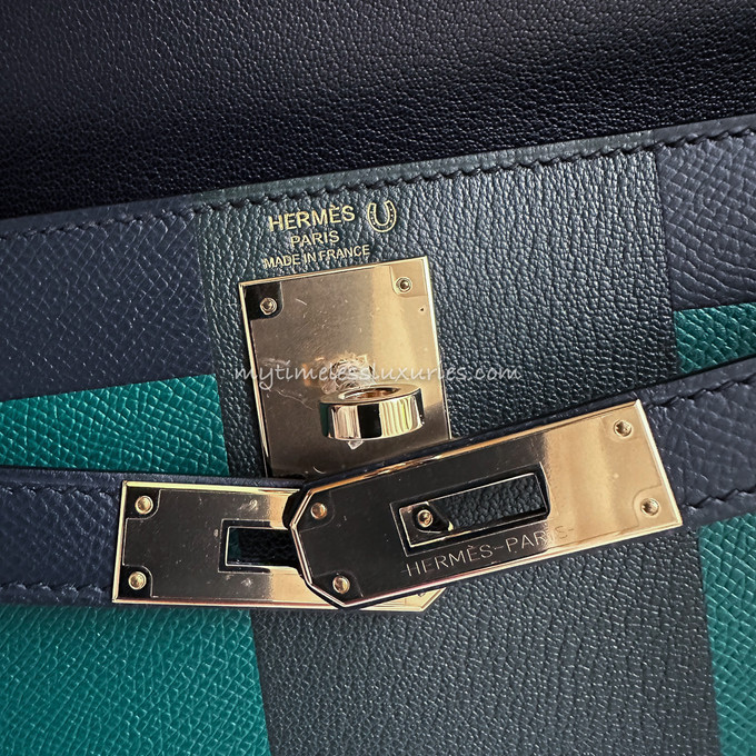 HERMES HSS Kelly 28 Lettre J Blue Indigo/ Malachite/ Vert Titien