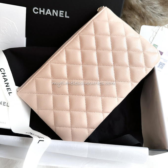 CHANEL, Bags, Soldchanel Gold Pink O Case Pouch Clutch