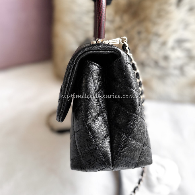 Chanel Black Caviar Lizzard Embossed Coco Handle Small/Old mini