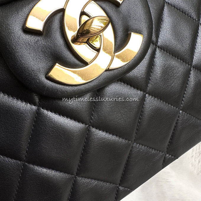 CHANEL Black Vintage Maxi/ XL Jumbo Classic Flap Gold Hw