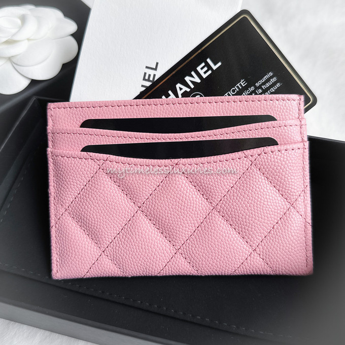 CHANEL 22C Pink Caviar Classic Flat Card Holder *New - Timeless