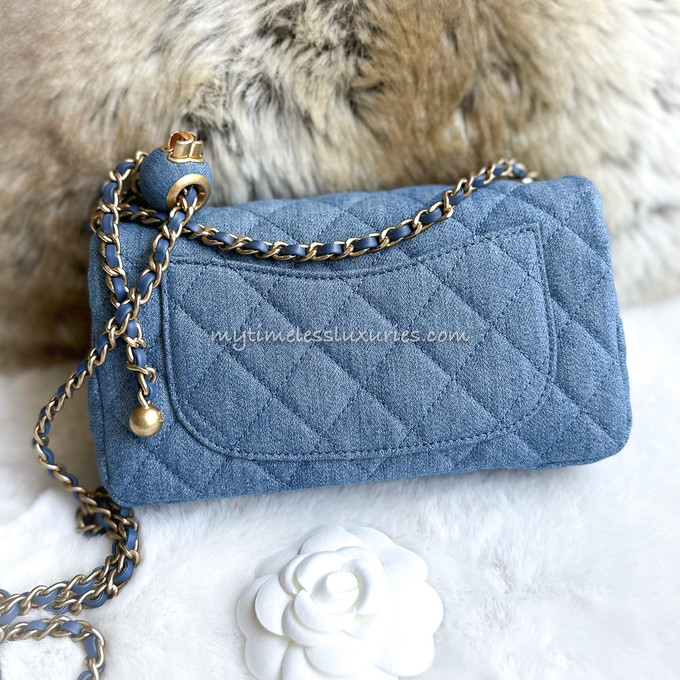 Chanel Pearl crush mini rectangular bag blue denim