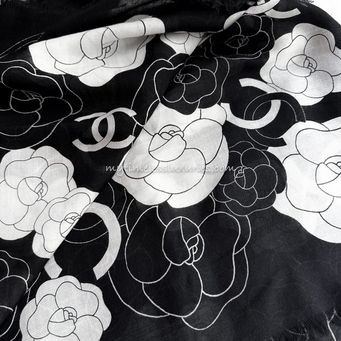 CHANEL 23K CC Camellia Cashmere Shawl - Timeless Luxuries